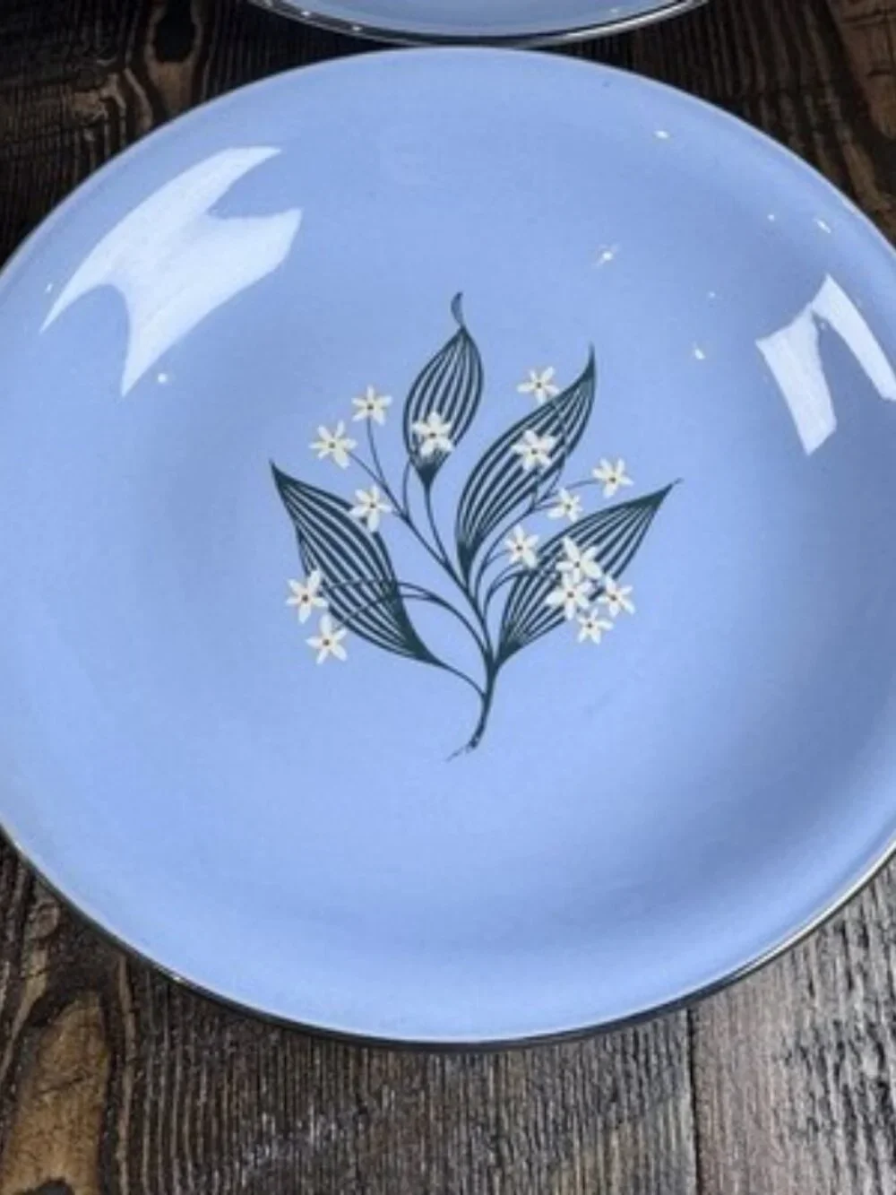 Set of 4 Homer Laughlin Skytone Blue 7.5” Soup Bowl Stardust Blue MCM Leaves